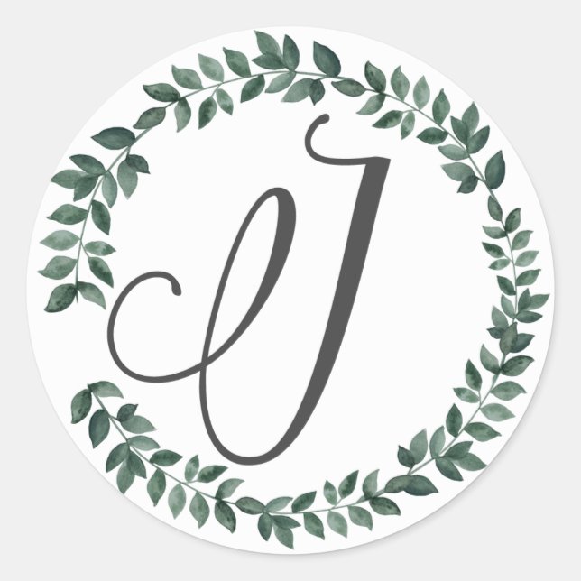 Letter J Monogram Minimalistischer botanischer Lea Runder Aufkleber (Vorderseite)