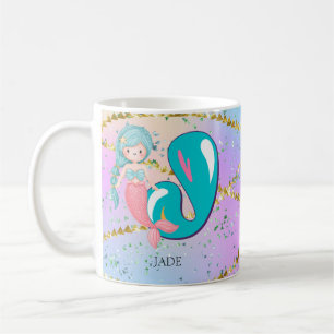 Letter J Monogram Watercolor Niedlich Mermaid Kind Kaffeetasse