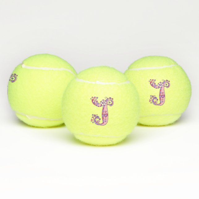 Letter J-Monogramm-Girls personalisierte Doodart Tennisbälle (Multi)