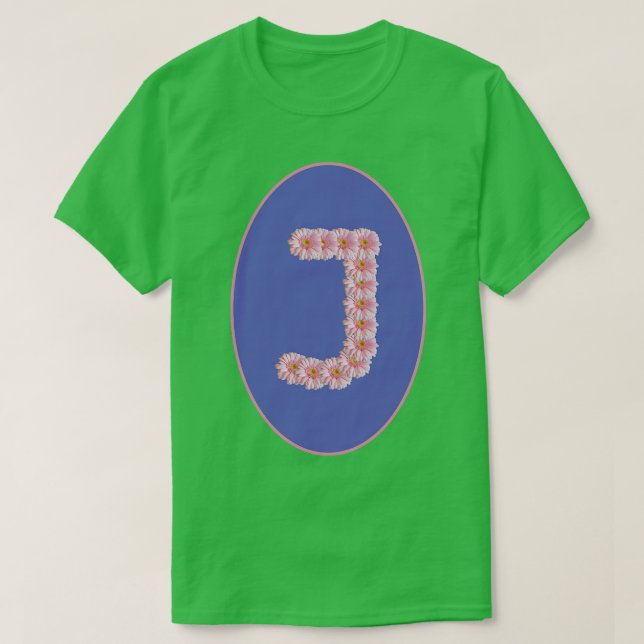 Letter J Pink Gerbera Daisy Monogram T-Shirt (Design vorne)