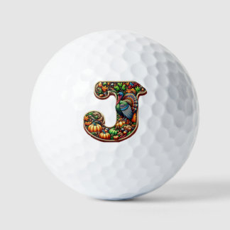 Letter J Thanksgiving style gift Golfball
