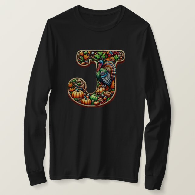 Letter J Thanksgiving style gift  T-Shirt (Design vorne)
