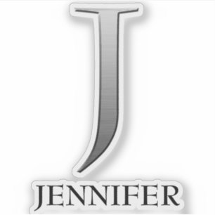 Letter J Two-Tone Silver Gray und Name Sticker