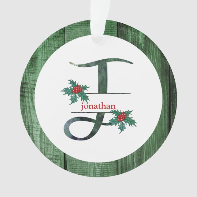 *~* Letter J Weihnachtsgeschenk FOTO Rustikales Ho Ornament (Vorderseite)