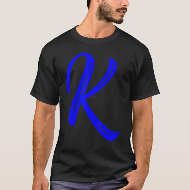 Letter K Alphabet Large Blue Graphic Initial T-Shirt (Vorderseite)