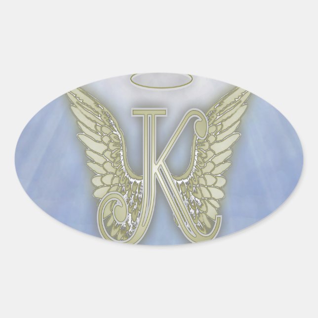 Letter K Angel Monogram Ovaler Aufkleber (Vorderseite)