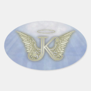 Letter K Angel Monogram Ovaler Aufkleber