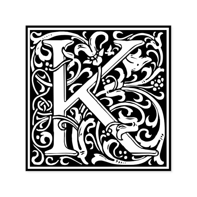 Letter K Art Nouveau Schwarz/Weiß Tile Permastempel (Design)