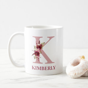 Letter K Burgundy Blush Floral Kaffeetasse