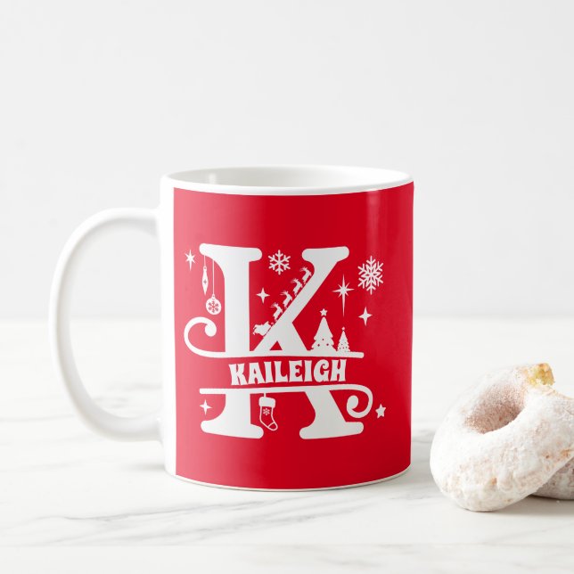 Letter K Christmas Monogram Initial Name Red Kaffeetasse (Mit Donut)