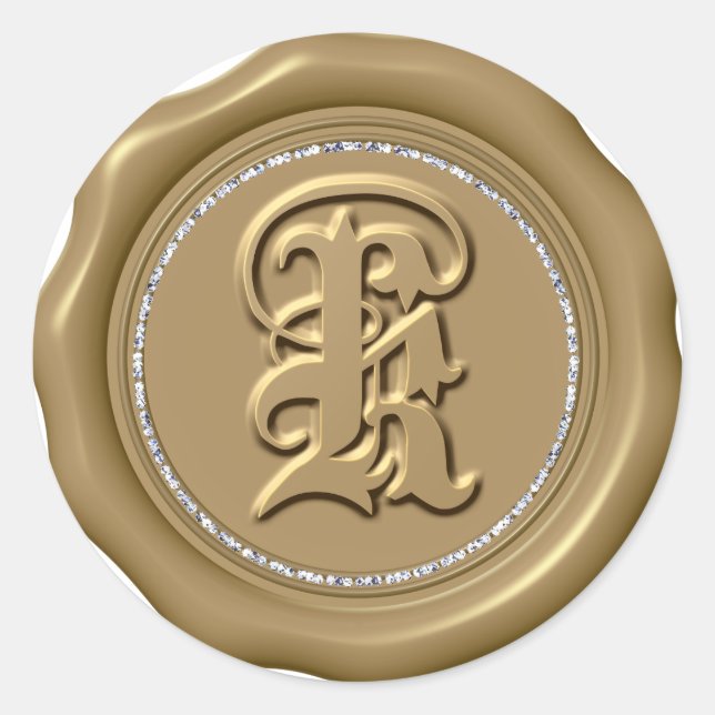 *~* Letter K Diamond Circle GOLD Wax Siegel Sticke Runder Aufkleber (Vorderseite)