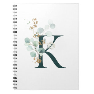 Letter K Eukalyptus und Gold Mit Monogramm Notizblock