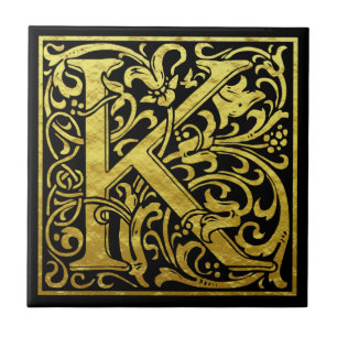 Letter K First Letter Imitat Gold Black Fliese
