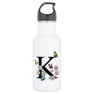 Letter K Floral Watercolor Butterfly Monogram Edelstahlflasche