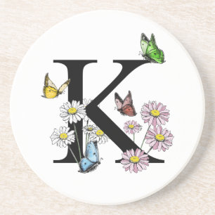 Letter K Floral Watercolor Butterfly Monogram Getränkeuntersetzer
