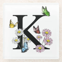 Letter K Floral Watercolor Butterfly Monogram