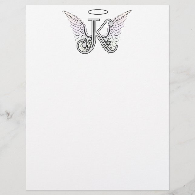 Letter K Initial Monogram mit Angel Wings & Halo (Vorderseite)
