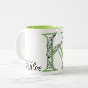 Letter K Lavender Eucalyptus mit Monogramm Zweifarbige Tasse