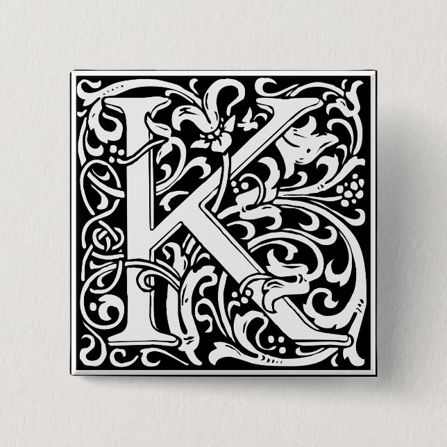 Letter K Medieval Monogram Art Nouveau Button (Vorderseite)