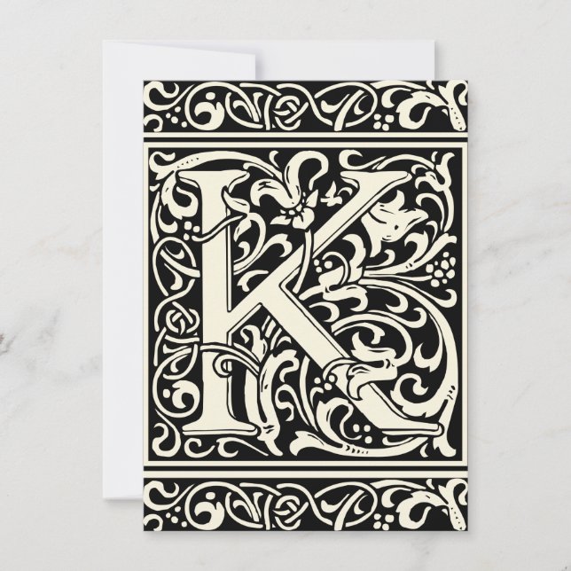 Letter K Medieval Monogram Art Nouveau Einladung (Vorderseite)