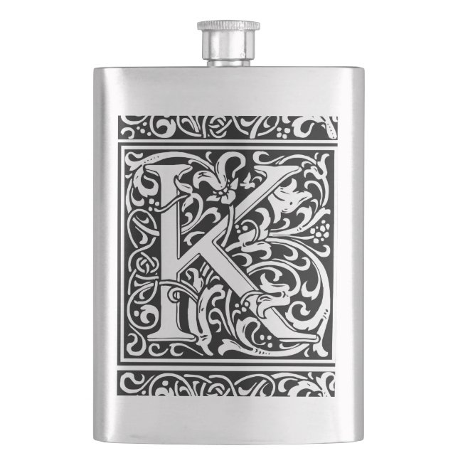 Letter K Medieval Monogram Art Nouveau Flachmann (Vorderseite)