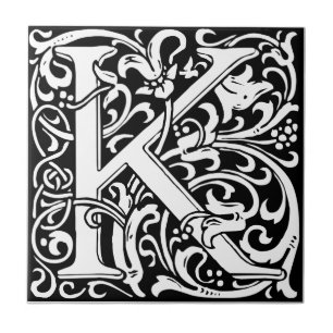 Letter K Medieval Monogram Art Nouveau Fliese