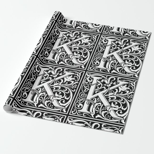 Letter K Medieval Monogram Art Nouveau Geschenkpapier (Ungerollt)