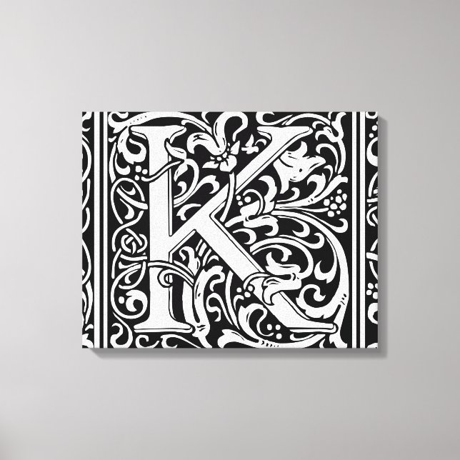 Letter K Medieval Monogram Art Nouveau Leinwanddruck (Vorderseite)