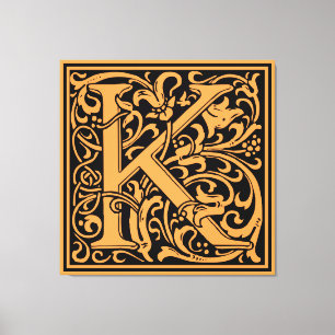 Letter K Medieval Monogram Art Nouveau Leinwanddruck