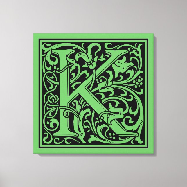 Letter K Medieval Monogram Art Nouveau Leinwanddruck (Vorderseite)