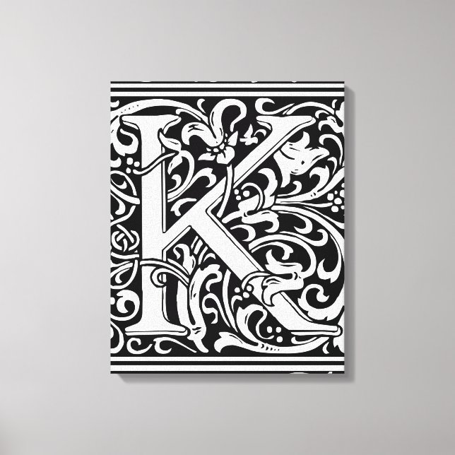 Letter K Medieval Monogram Art Nouveau Leinwanddruck (Vorderseite)