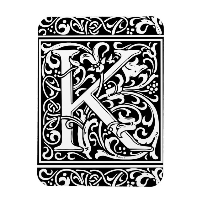 Letter K Medieval Monogram Art Nouveau Magnet (Vertikal)