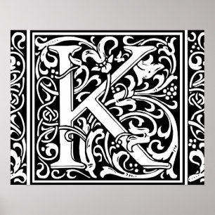 Letter K Medieval Monogram Art Nouveau Poster