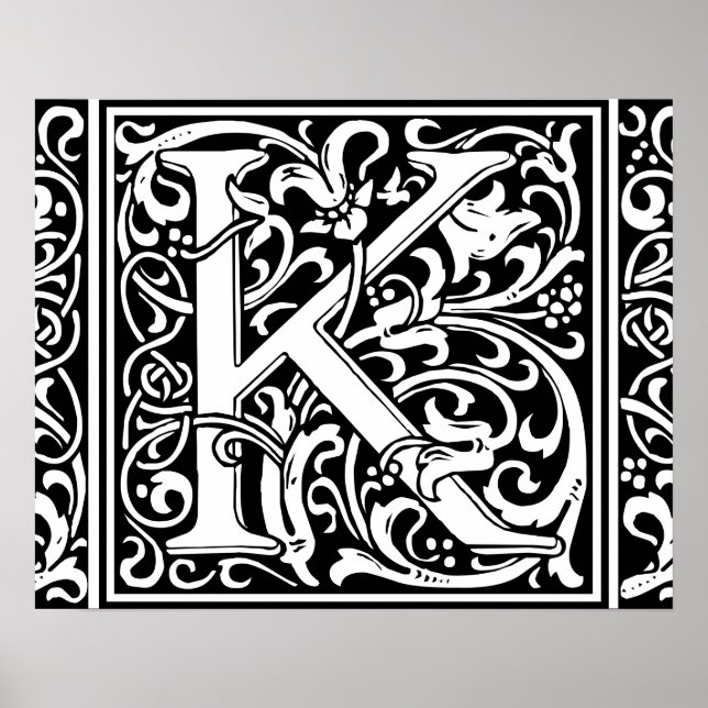Letter K Medieval Monogram Art Nouveau Poster (Vorne)