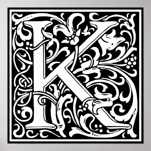Letter K Medieval Monogram Art Nouveau Poster (Vorne)
