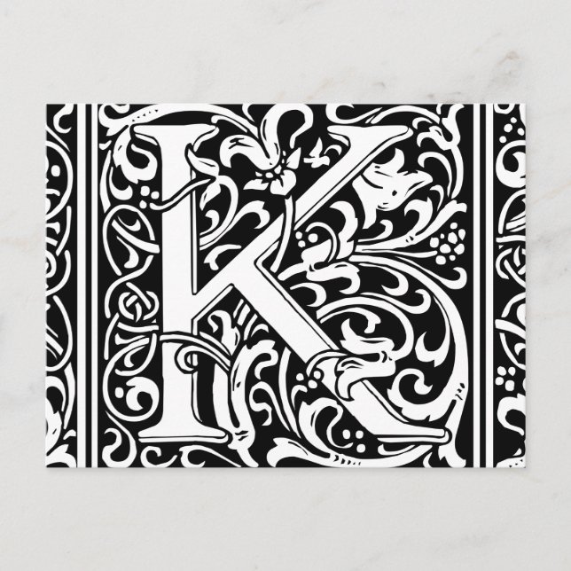 Letter K Medieval Monogram Art Nouveau Postkarte (Vorderseite)