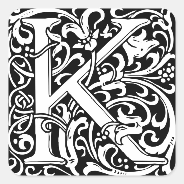 Letter K Medieval Monogram Art Nouveau Quadratischer Aufkleber (Vorderseite)