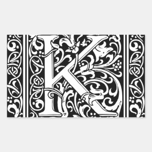 Letter K Medieval Monogram Art Nouveau Rechteckiger Aufkleber
