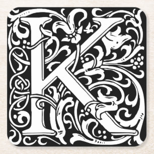 Letter K Medieval Monogram Art Nouveau Rechteckiger Pappuntersetzer