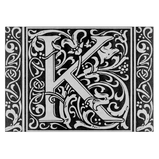 Letter K Medieval Monogram Art Nouveau Schneidebrett (Vorderseite)