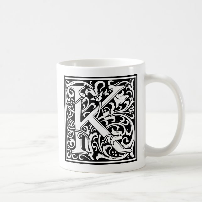 Letter K Medieval Monogram Art Nouveau Tasse (Rechts)