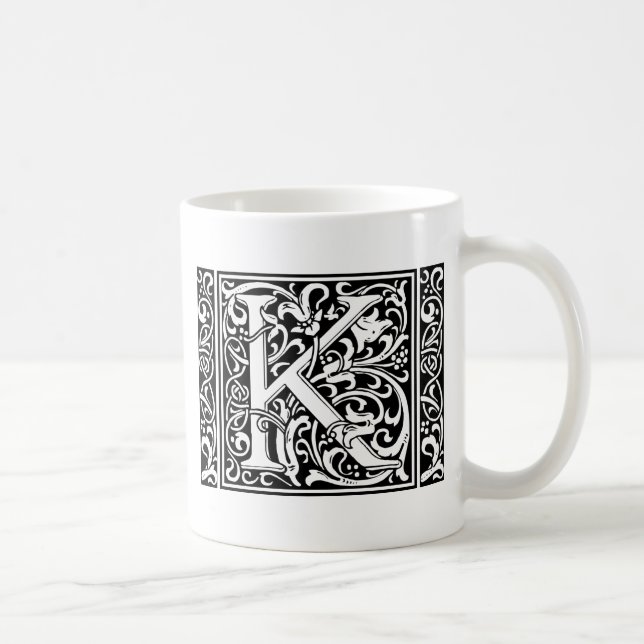 Letter K Medieval Monogram Art Nouveau Tasse (Rechts)