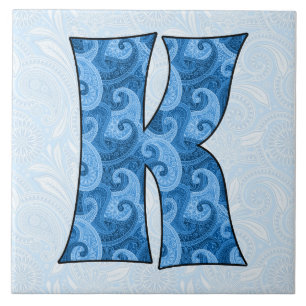 Letter K - Mit Monogramm blaues Paisley, 1,5 cm Ti Fliese