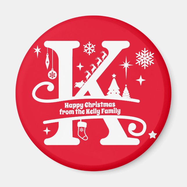 Letter K Monogram Anfangsname Familienname Gruß Magnet (Vorne)