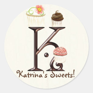 Letter K Monogram Cupcake Logo Business-Aufkleber Runder Aufkleber