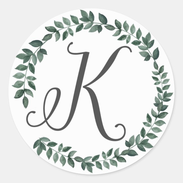 Letter K Monogram Minimalistischer botanischer Lea Runder Aufkleber (Vorderseite)