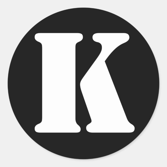 Letter K Stencil Alphabet von Janz Black Runder Aufkleber (Vorderseite)