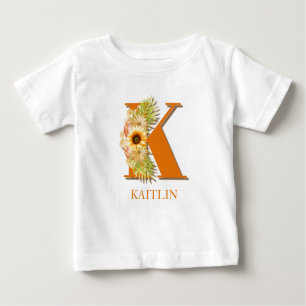 Letter K Sunflower Monogram with Name Baby T-shirt