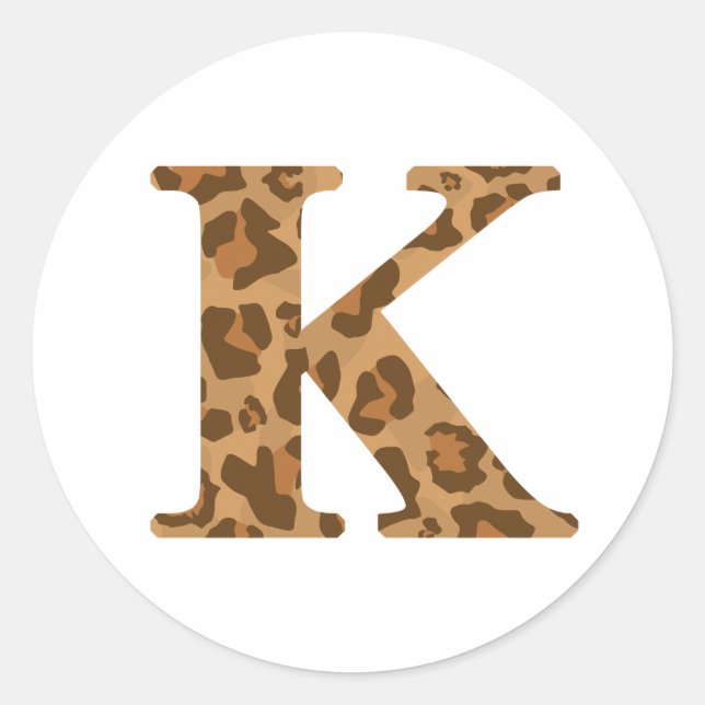 Letter K Vorname Monogram Erstleopard Print Runder Aufkleber (Vorderseite)