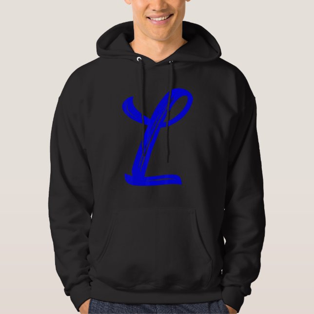 Letter L Alphabet Large Blue Graphic Initial Hoodie (Vorderseite)
